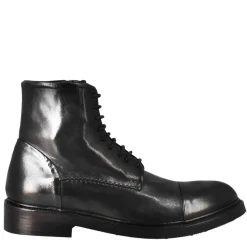 Stivaletto Anfibio Alto Diver Da Uomo In Pelle Lavata Colore Nero