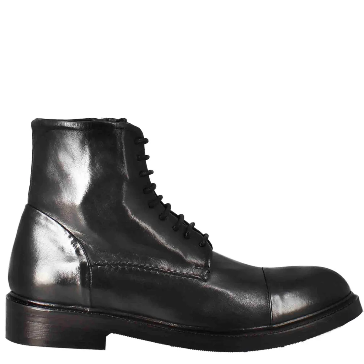 Stivaletto Anfibio Alto Diver Da Uomo In Pelle Lavata Colore Nero