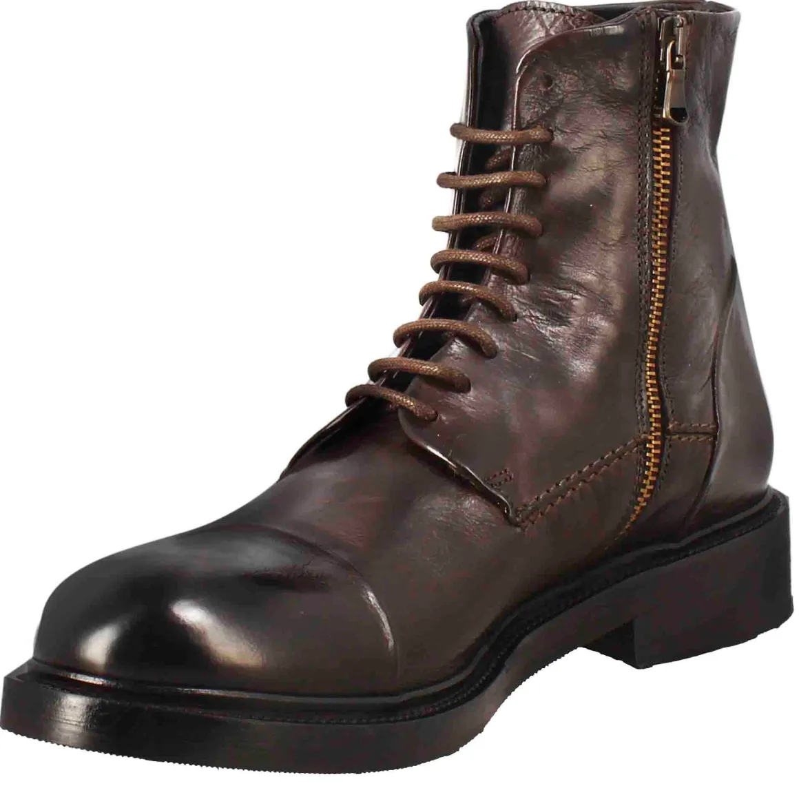 Stivaletto Anfibio Alto Diver Da Uomo In Pelle Lavata Colore Testa Di Moro