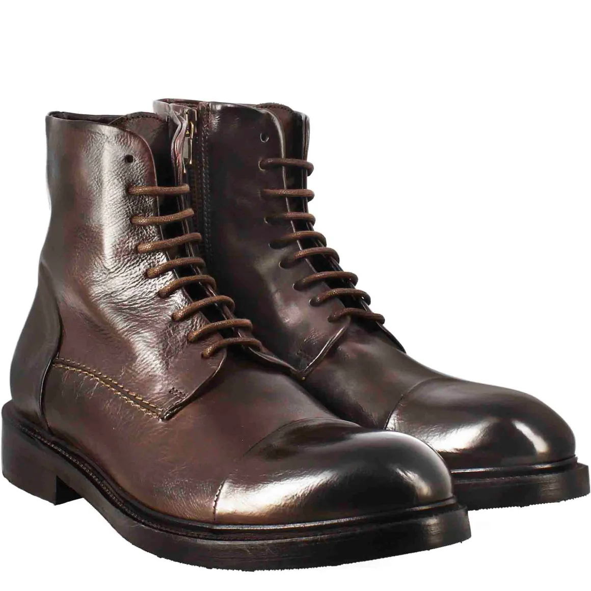 Stivaletto Anfibio Alto Diver Da Uomo In Pelle Lavata Colore Testa Di Moro