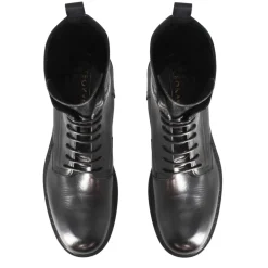 Stivaletto Anfibio Artigianale In Pelle Colore Nero Con Allacciatura