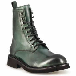 Stivaletto Anfibio Da Donna In Vera Pelle Colore Verde Fatto A Mano