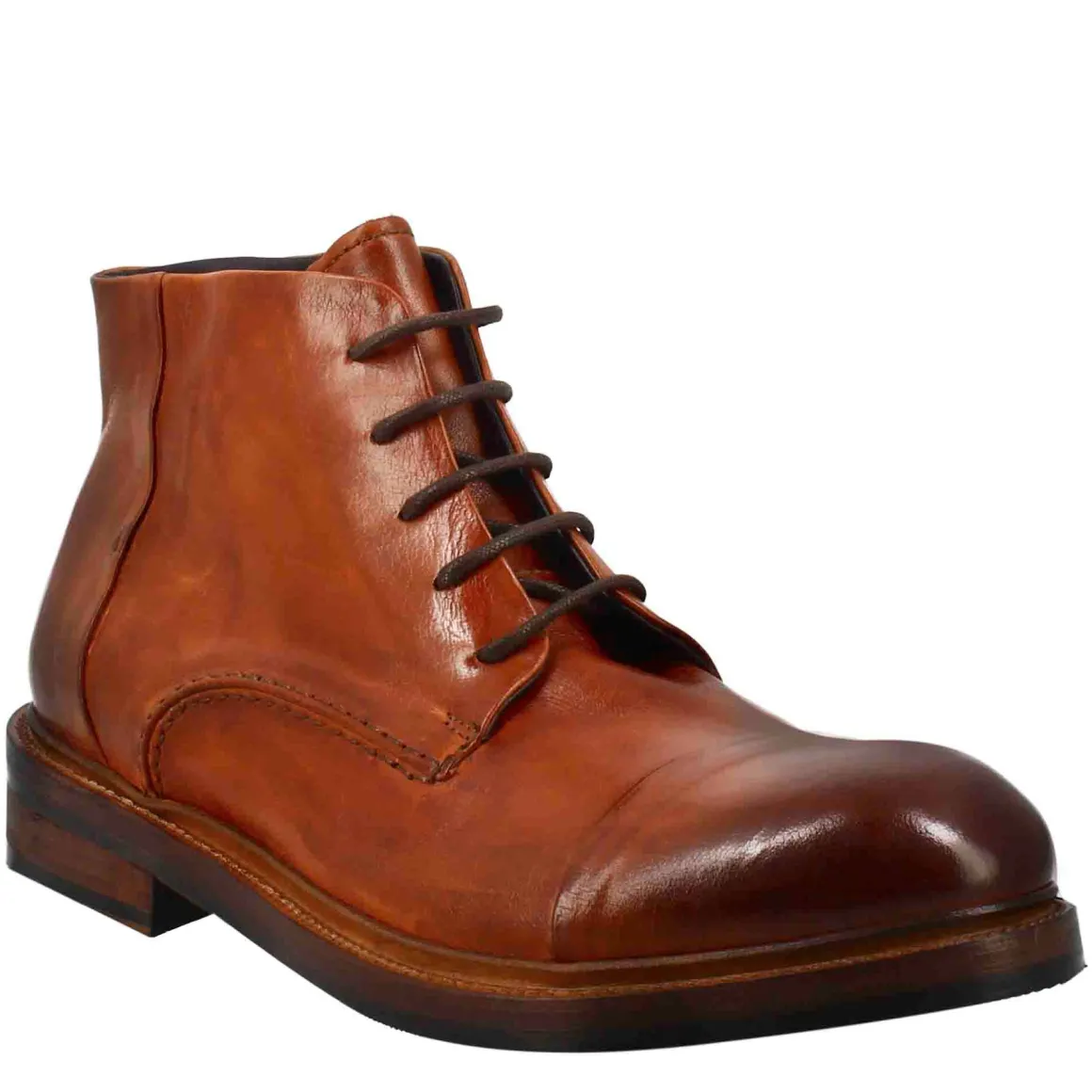 Stivaletto Anfibio Medio Diver Da Uomo In Pelle Lavata Colore Cuoio