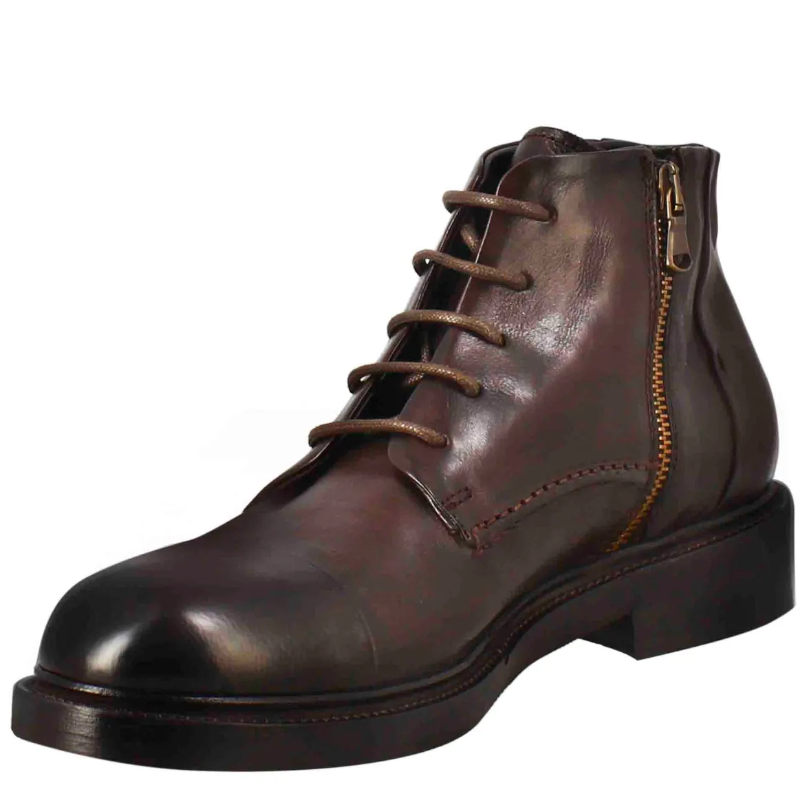 Stivaletto Anfibio Medio Diver Da Uomo In Pelle Lavata Colore Testa Di Moro