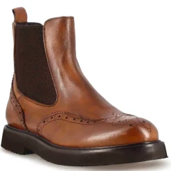 Stivaletto Chelsea Brogue Da Donna In Vera Pelle Colore Marrone