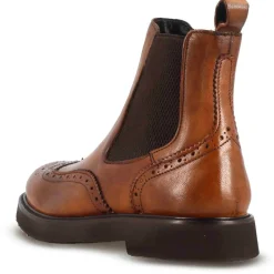 Stivaletto Chelsea Brogue Da Donna In Vera Pelle Colore Marrone