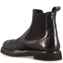 Stivaletto Chelsea Brogue Da Donna In Vera Pelle Colore Nero