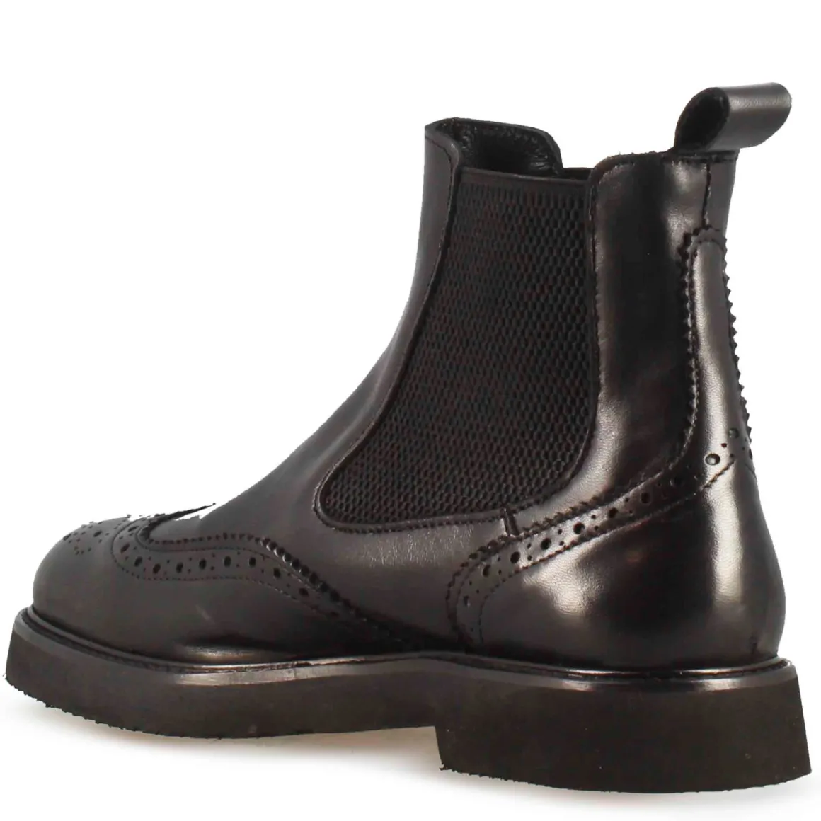Stivaletto Chelsea Brogue Da Donna In Vera Pelle Colore Nero