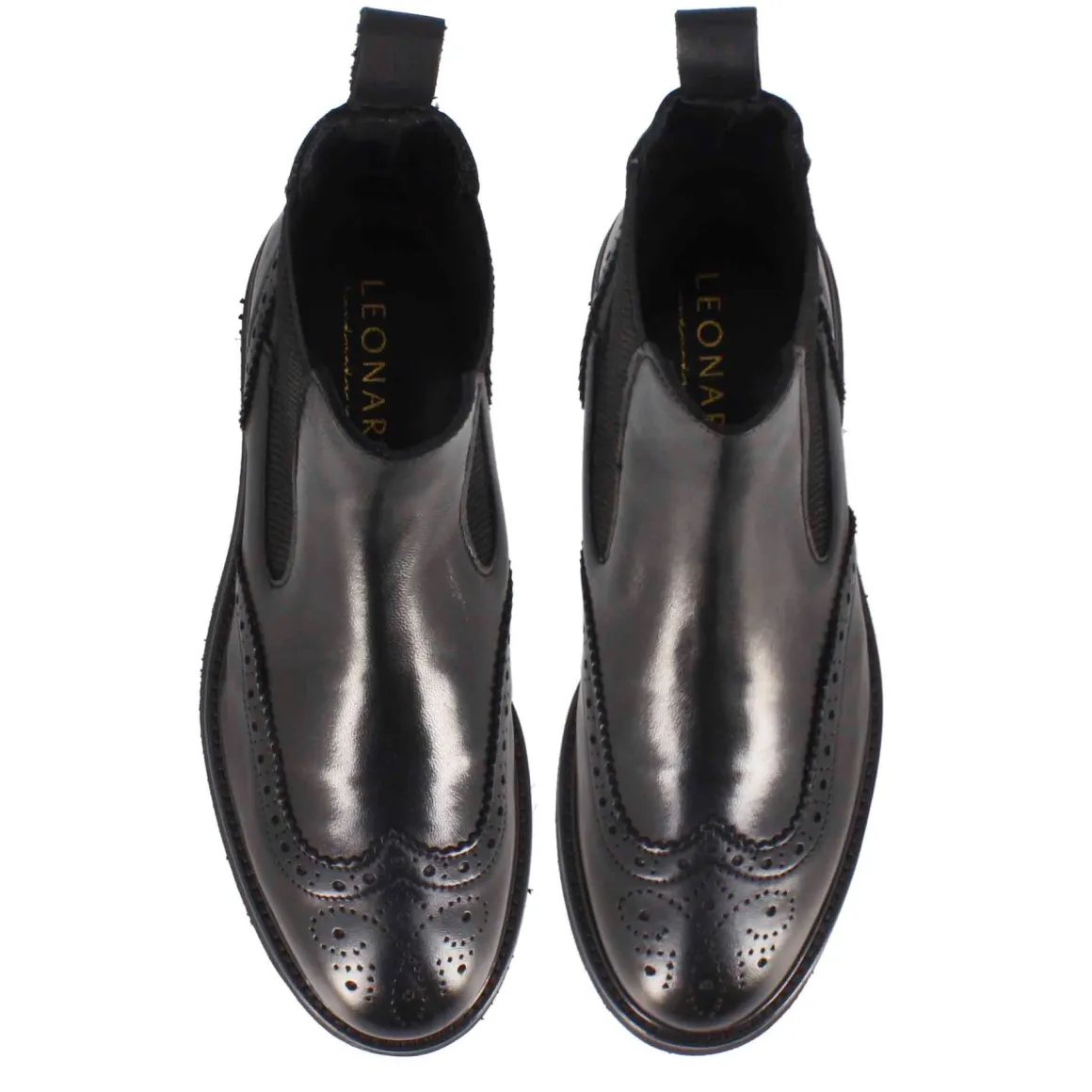 Stivaletto Chelsea Brogue Da Donna In Vera Pelle Colore Nero