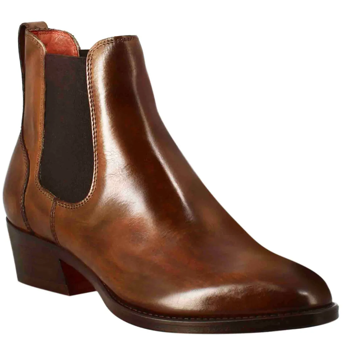 Stivaletto Chelsea Da Donna Liscio Con Tacco Medio In Pelle Colore Marrone