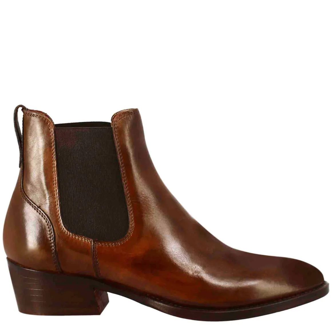 Stivaletto Chelsea Da Donna Liscio Con Tacco Medio In Pelle Colore Marrone