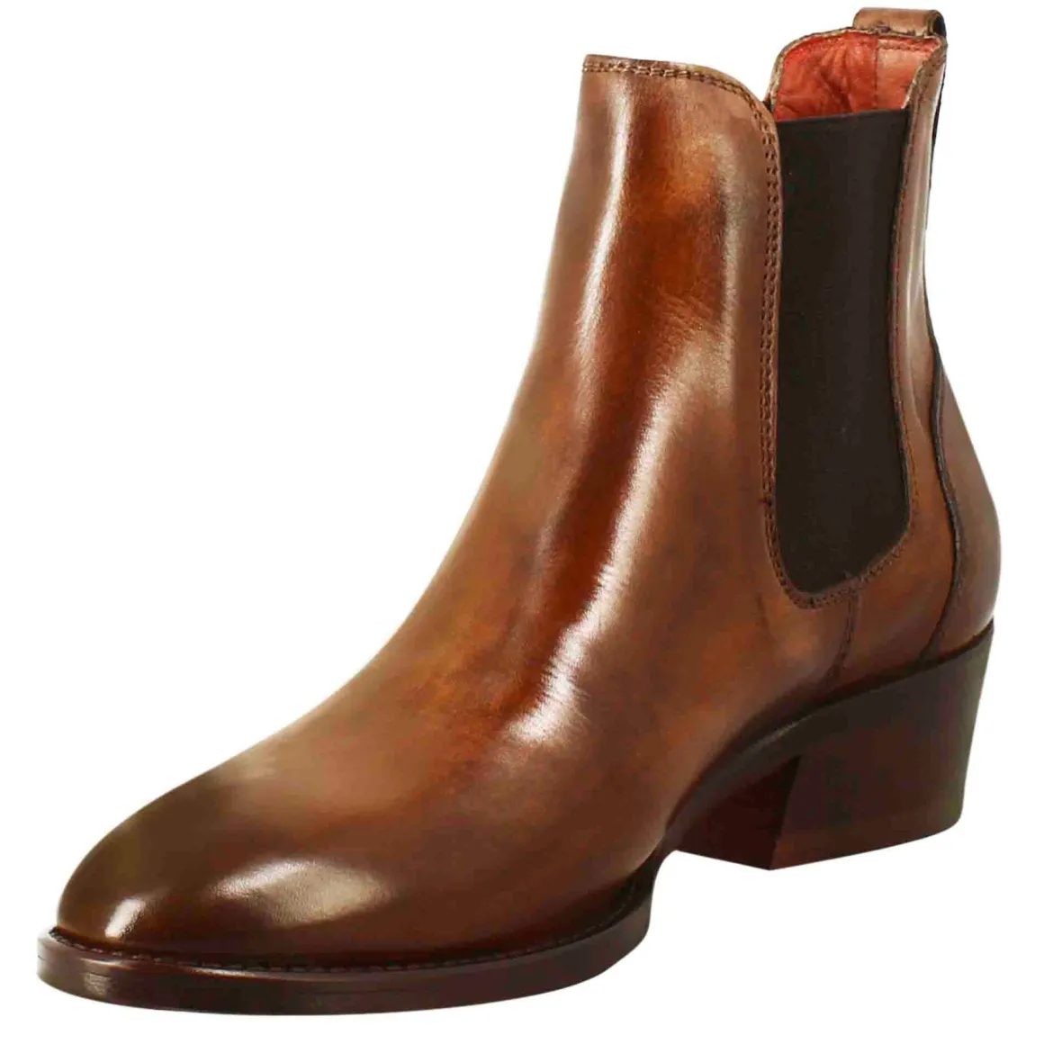 Stivaletto Chelsea Da Donna Liscio Con Tacco Medio In Pelle Colore Marrone