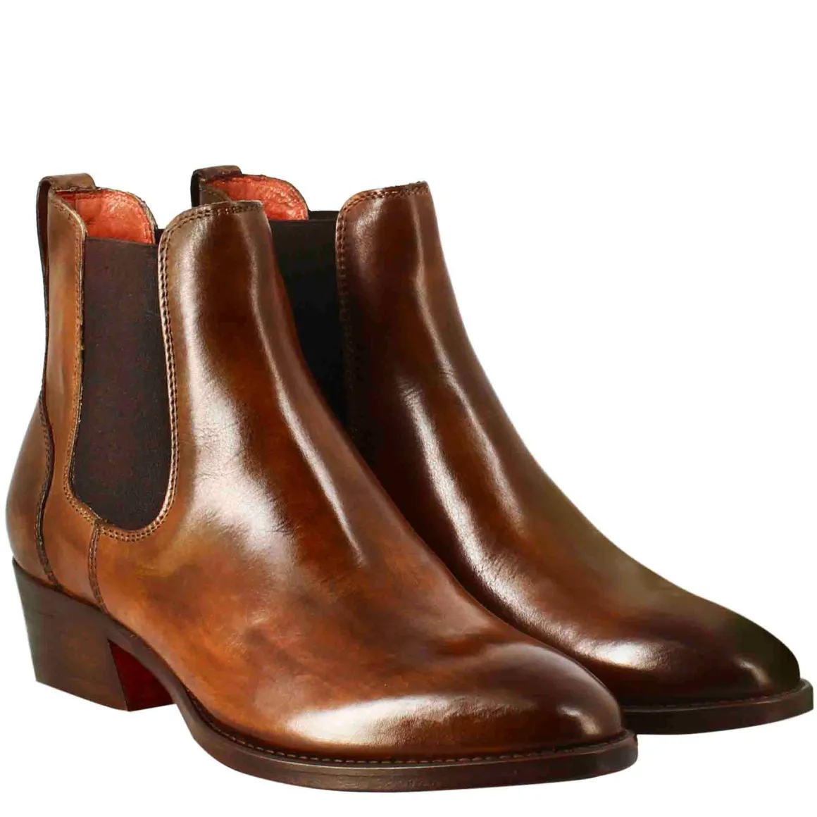 Stivaletto Chelsea Da Donna Liscio Con Tacco Medio In Pelle Colore Marrone