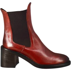 Stivaletto Chelsea Da Donna Con Tacco In Pelle Lavata Colore Rosso