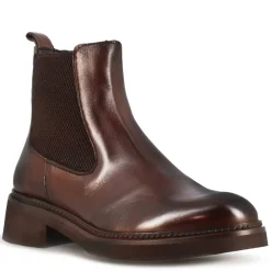 Stivaletto Chelsea Da Donna In Vera Pelle Colore Marrone Scuro Con Elastico