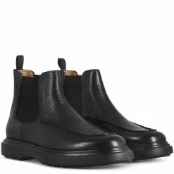 Stivaletto Chelsea Da Uomo In Pelle Martellata Nera E Suola In Gomma Vibram