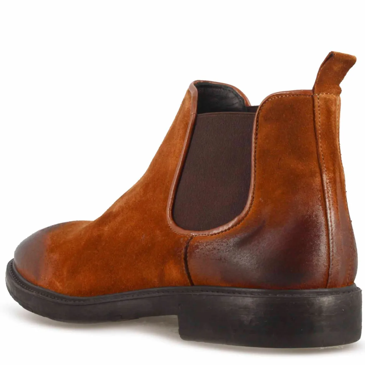 Stivaletto Chelsea Da Uomo In Vera Pelle Scamosciata Marrone Effetto Vintage