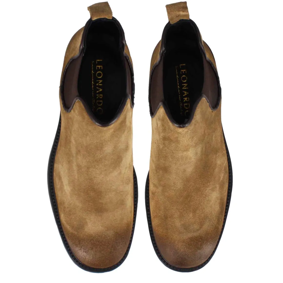 Stivaletto Chelsea Da Uomo In Vera Pelle Scamosciata Marrone Chiaro Effetto Vintage