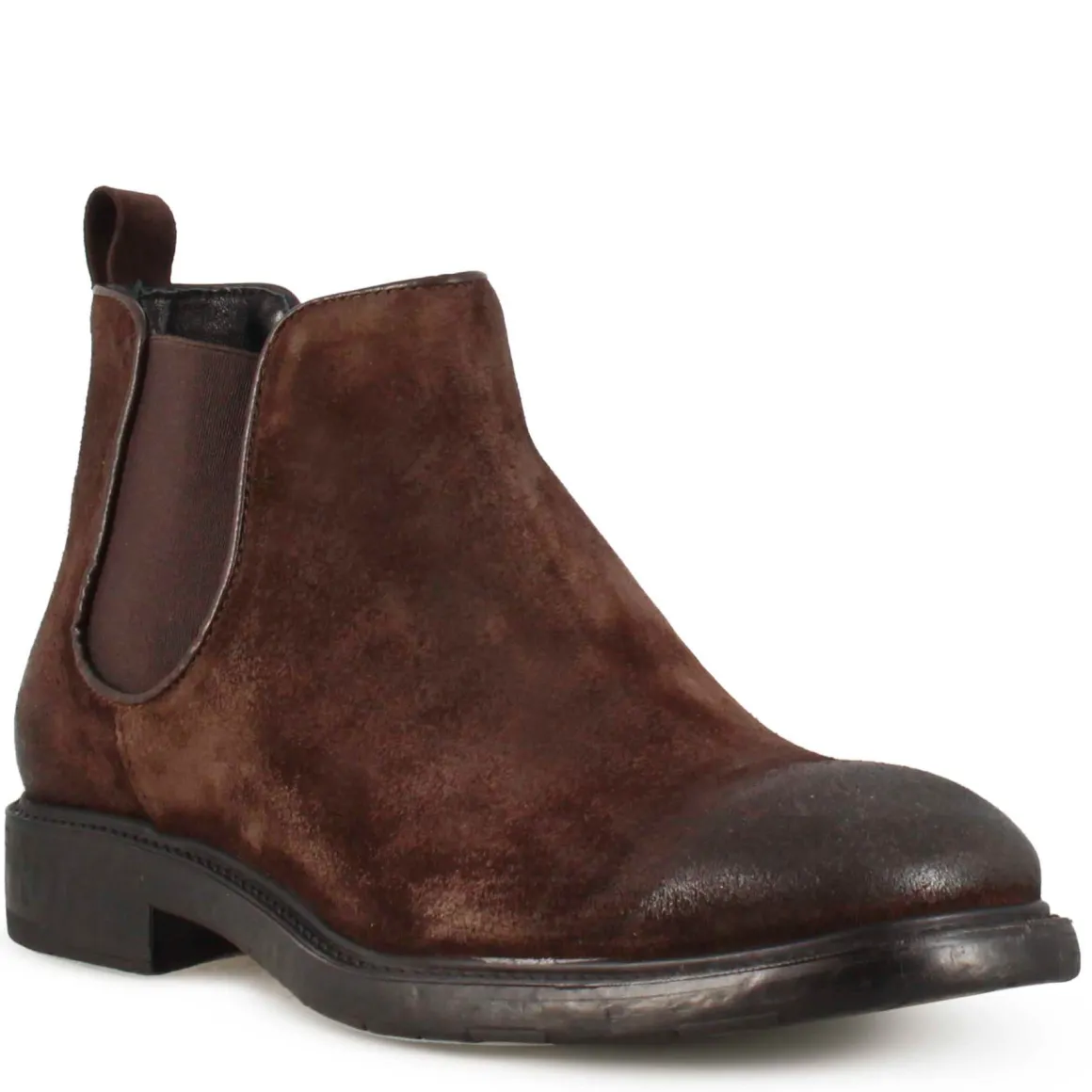 Stivaletto Chelsea Da Uomo In Vera Pelle Scamosciata Colore Marrone Scuro Con Elastico
