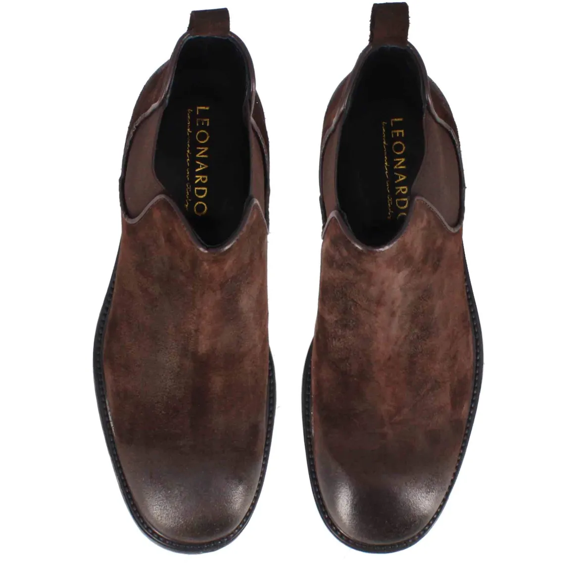 Stivaletto Chelsea Da Uomo In Vera Pelle Scamosciata Colore Marrone Scuro Con Elastico
