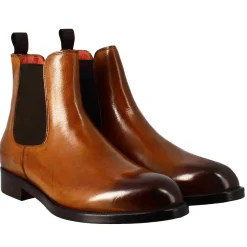 Stivaletto Chelsea Liscio Da Uomo In Pelle Colore Marrone Chiaro Con Elastico