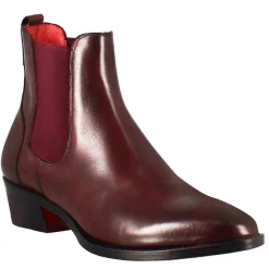 Stivaletto Da Donna Chelsea Liscio Con Tacco Medio In Pelle Colore Bordeaux