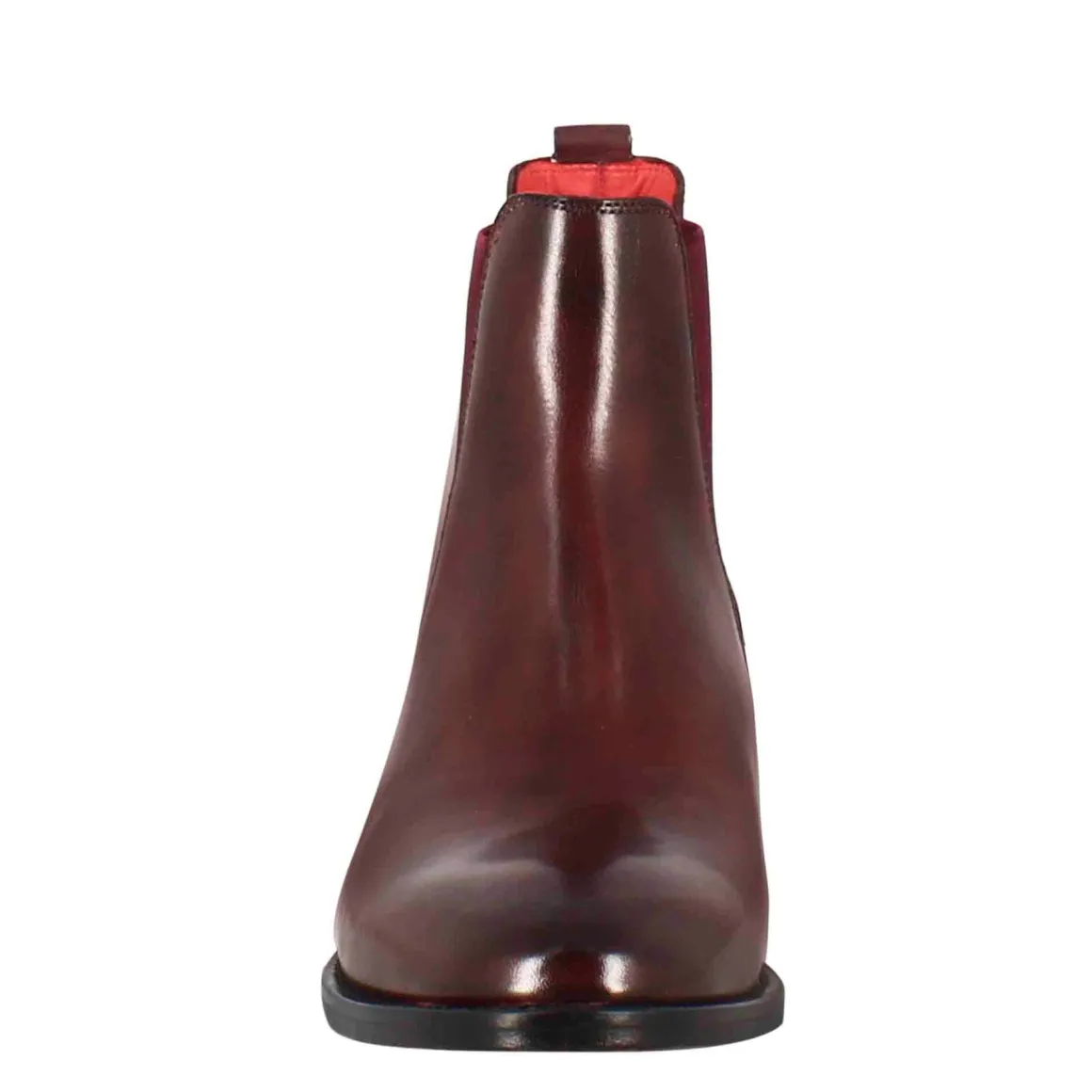 Stivaletto Da Donna Chelsea Liscio Con Tacco Medio In Pelle Colore Bordeaux