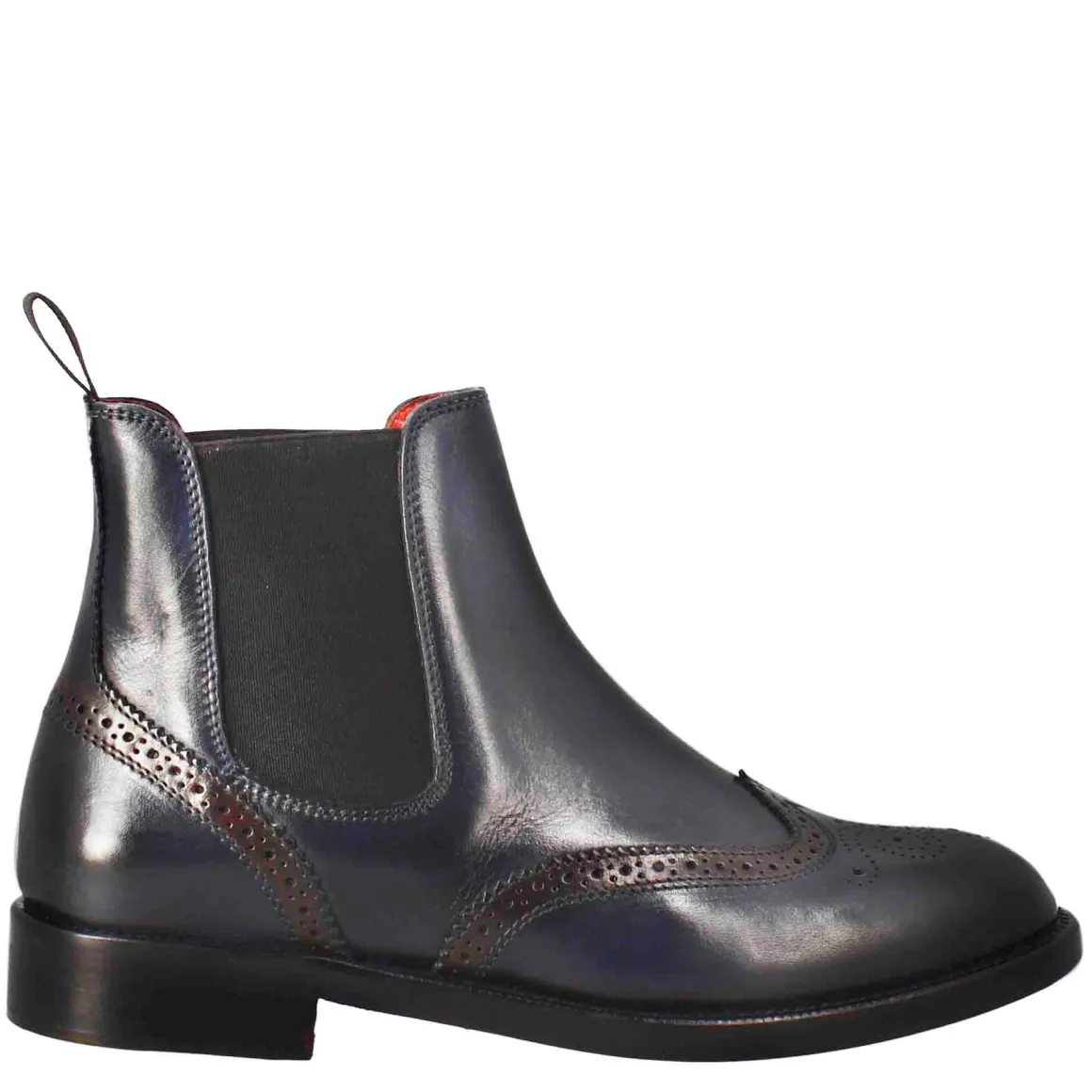 Stivaletto Da Donna Chelsea Con Dettagli Brogue In Pelle Blu
