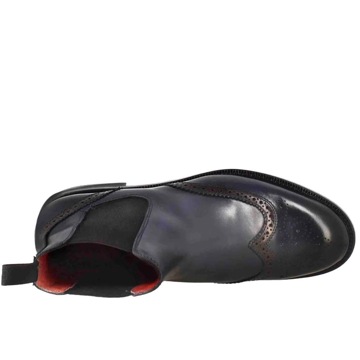 Stivaletto Da Donna Chelsea Con Dettagli Brogue In Pelle Blu