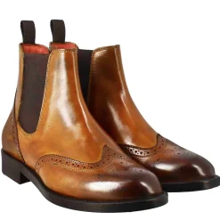 Stivaletto Da Donna Chelsea Con Dettagli Brogue In Pelle Marrone Chiaro