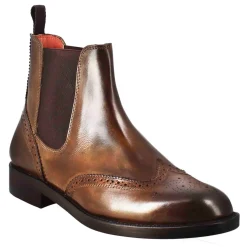 Stivaletto Da Donna Chelsea Con Dettagli Brogue In Pelle Marrone Scuro