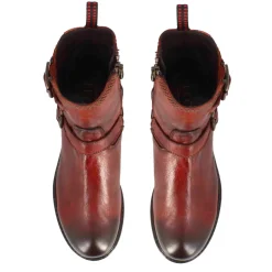 Stivaletto Da Donna Con Doppia Fibbia In Vera Pelle Colore Rosso