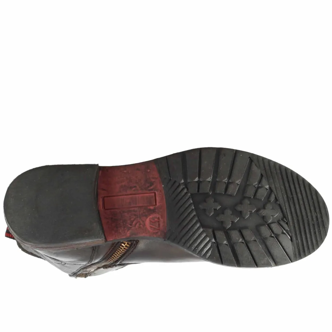 Stivaletto Da Donna Con Doppia Fibbia In Vera Pelle Colore Marrone Scuro