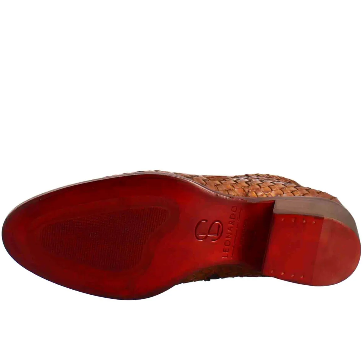 Stivaletto Da Donna Con Tacco Medio In Pelle Intrecciata Colore Marrone Chiaro