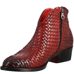 Stivaletto Da Donna In Pelle Intrecciata Con Tacco Medio Colore Rosso