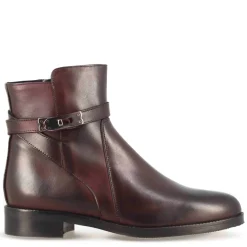 Stivaletto Da Donna In Pelle Colore Bordeaux Con Fibbia Decorativa Alla Caviglia
