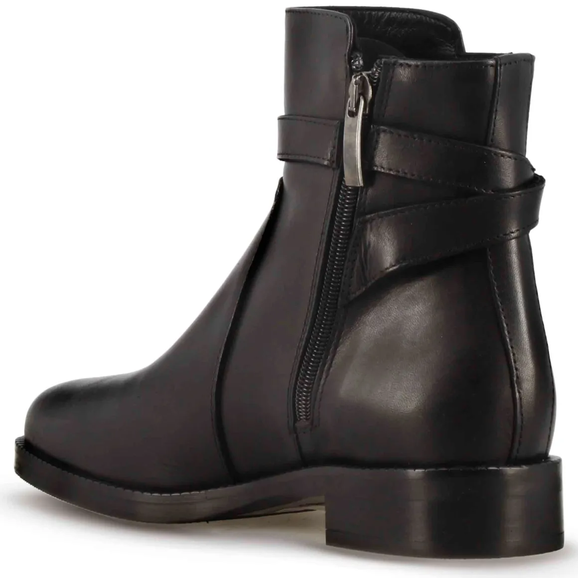 Stivaletto Da Donna In Pelle Colore Nero Con Fibbia Decorativa Alla Caviglia