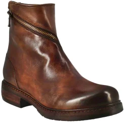 Stivaletto Da Donna In Pelle Lavata Colore Marrone Con Zip Diagonale