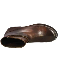 Stivaletto Da Donna In Pelle Lavata Colore Marrone Con Zip Diagonale