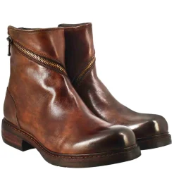 Stivaletto Da Donna In Pelle Lavata Colore Marrone Con Zip Diagonale