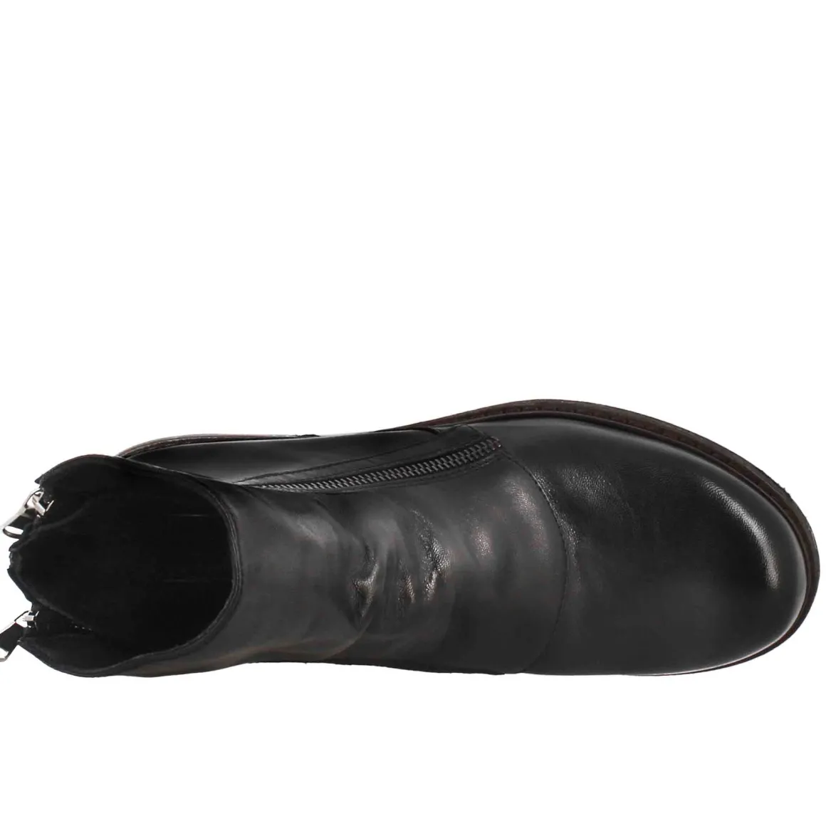 Stivaletto Da Donna In Pelle Lavata Colore Nero Con Doppia Zip