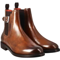 Stivaletto Da Donna Liscio Con Tacco Basso In Pelle Liscia Colore Marrone Chiaro Con Fibbia Laterale