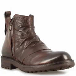 Stivaletto Da Uomo Con Arricciatura In Pelle Colore Marrone Scuro