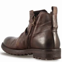 Stivaletto Da Uomo Con Arricciatura In Pelle Colore Marrone Scuro