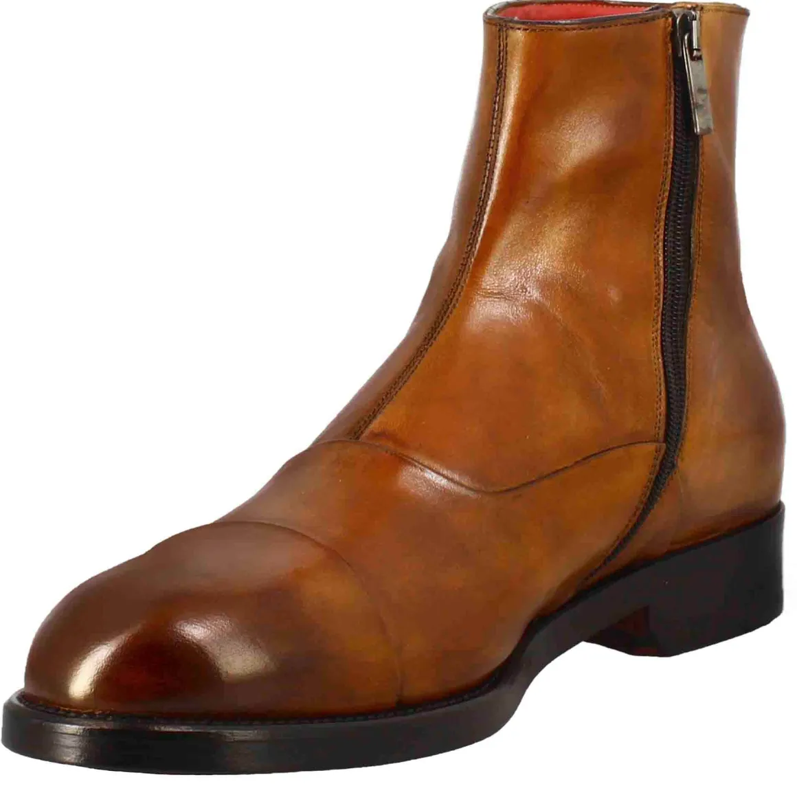Stivaletto Da Uomo In Pelle Colore Marrone Chiaro Con Chiusura Zip