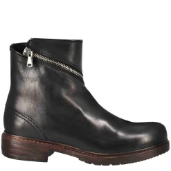 Stivaletto Paupa Da Donna In Pelle Lavata Colore Nero Con Doppia Zip