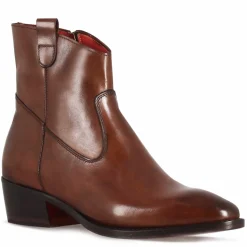 Stivaletto Sopra Alla Caviglia Stile Texano Da Donna In Pelle Colore Marrone