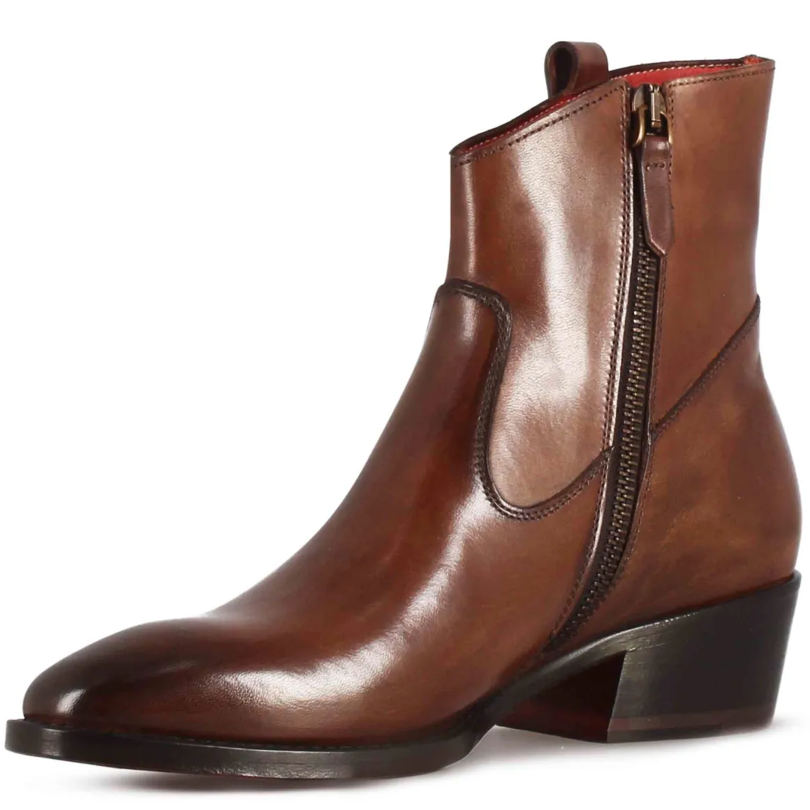 Stivaletto Sopra Alla Caviglia Stile Texano Da Donna In Pelle Colore Marrone
