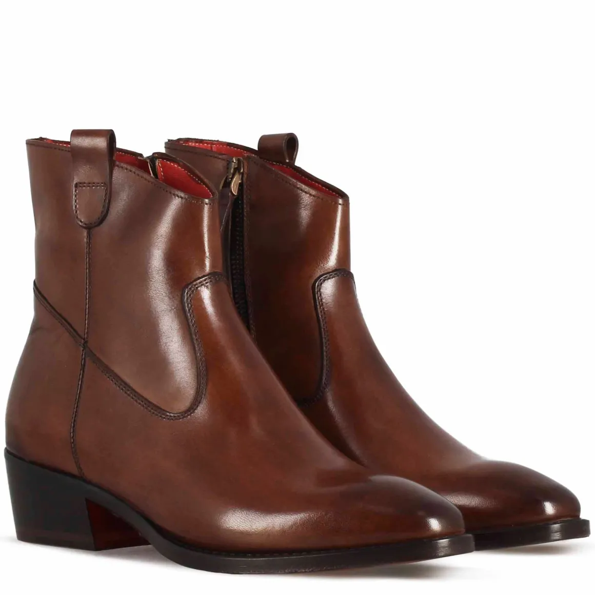 Stivaletto Sopra Alla Caviglia Stile Texano Da Donna In Pelle Colore Marrone
