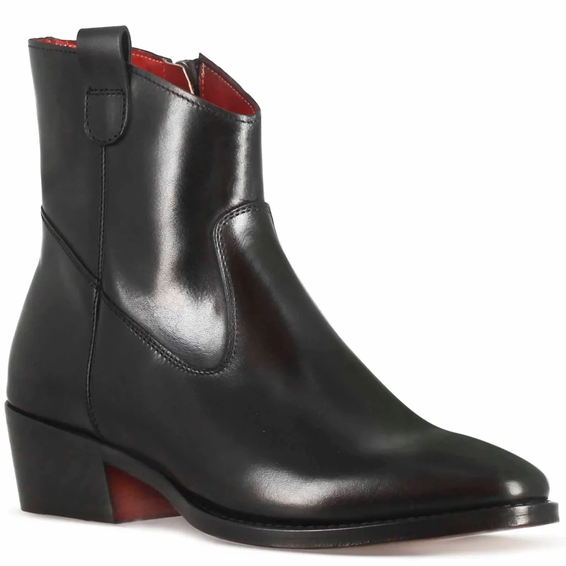 Stivaletto Sopra Alla Caviglia Stile Texano Da Donna In Pelle Colore Nero